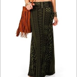 Olive and Black Aztec Maxi Skirt